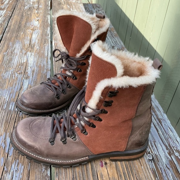 Men\'s Brown Luxe De Leon Tierra Combat Boots Brown Leather Faux Fur Lined Size14 main image 9